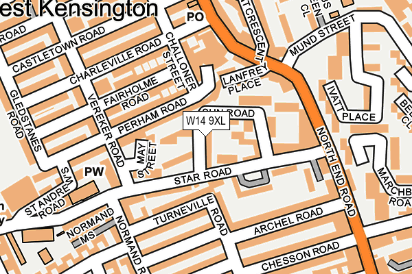 W14 9XL map - OS OpenMap – Local (Ordnance Survey)