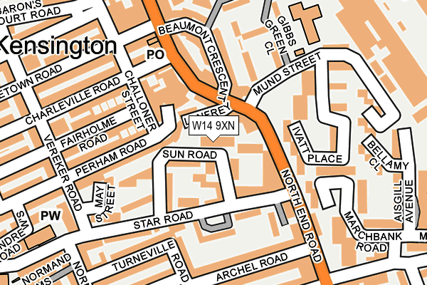 W14 9XN map - OS OpenMap – Local (Ordnance Survey)