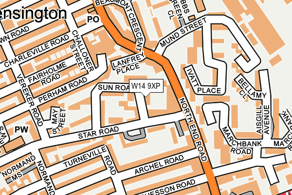 W14 9XP map - OS OpenMap – Local (Ordnance Survey)