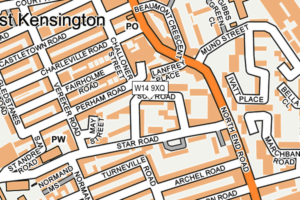 W14 9XQ map - OS OpenMap – Local (Ordnance Survey)