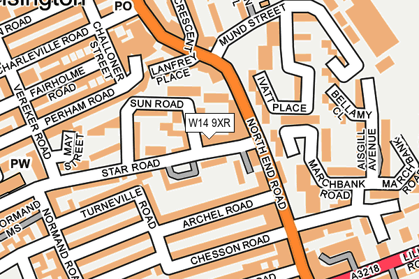 W14 9XR map - OS OpenMap – Local (Ordnance Survey)