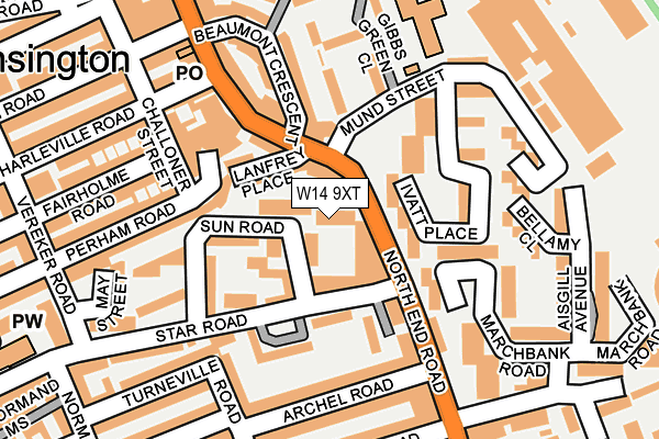 W14 9XT map - OS OpenMap – Local (Ordnance Survey)
