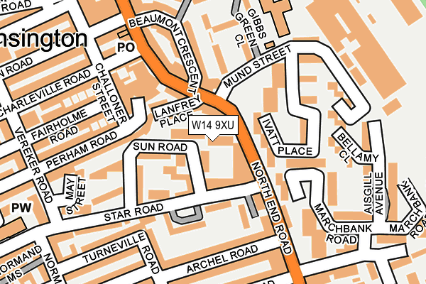 W14 9XU map - OS OpenMap – Local (Ordnance Survey)