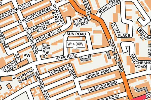 W14 9XW map - OS OpenMap – Local (Ordnance Survey)