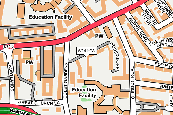 W14 9YA map - OS OpenMap – Local (Ordnance Survey)