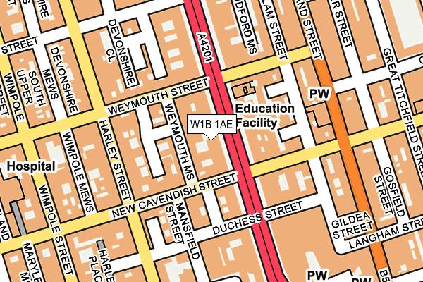 W1B 1AE map - OS OpenMap – Local (Ordnance Survey)