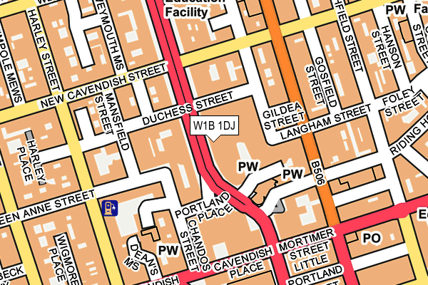 W1B 1DJ map - OS OpenMap – Local (Ordnance Survey)