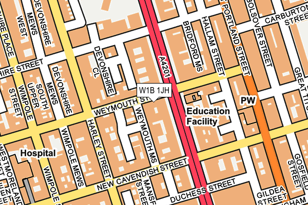 W1B 1JH map - OS OpenMap – Local (Ordnance Survey)