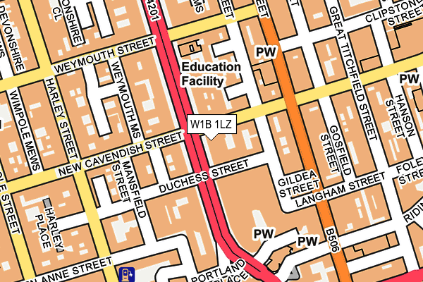 W1B 1LZ map - OS OpenMap – Local (Ordnance Survey)