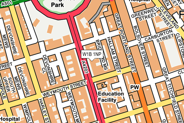 W1B 1NP map - OS OpenMap – Local (Ordnance Survey)