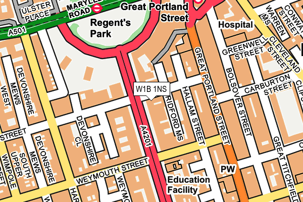 W1B 1NS map - OS OpenMap – Local (Ordnance Survey)