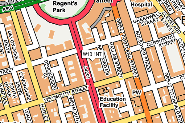 W1B 1NT map - OS OpenMap – Local (Ordnance Survey)