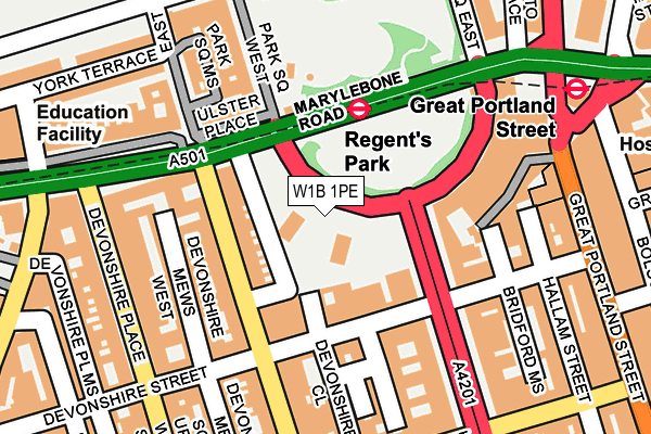 W1B 1PE map - OS OpenMap – Local (Ordnance Survey)