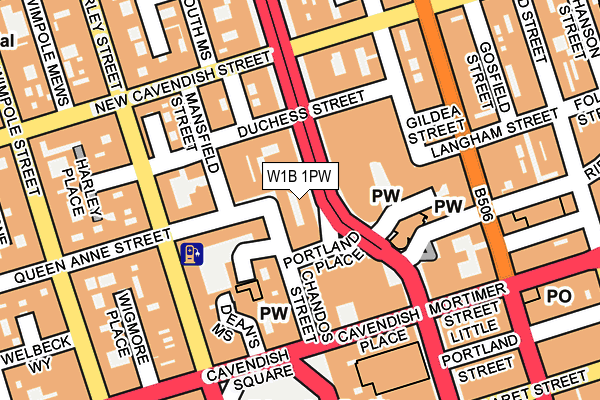 W1B 1PW map - OS OpenMap – Local (Ordnance Survey)