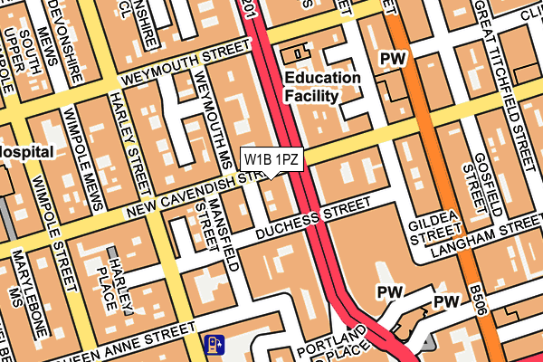 W1B 1PZ map - OS OpenMap – Local (Ordnance Survey)