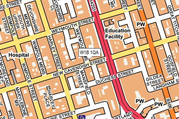 W1B 1QA map - OS OpenMap – Local (Ordnance Survey)