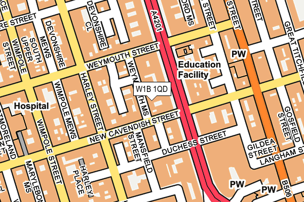 W1B 1QD map - OS OpenMap – Local (Ordnance Survey)