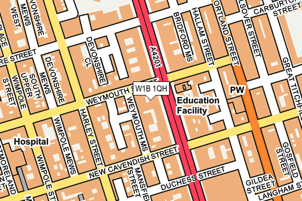 W1B 1QH map - OS OpenMap – Local (Ordnance Survey)