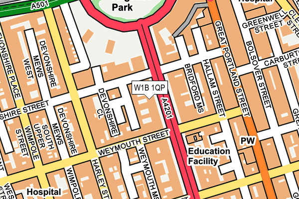 W1B 1QP map - OS OpenMap – Local (Ordnance Survey)