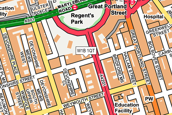 W1B 1QT map - OS OpenMap – Local (Ordnance Survey)