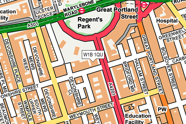 W1B 1QU map - OS OpenMap – Local (Ordnance Survey)