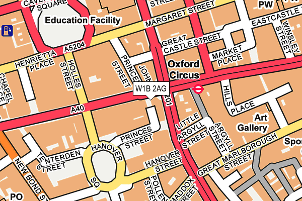 W1B 2AG map - OS OpenMap – Local (Ordnance Survey)