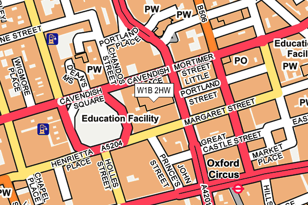 W1B 2HW map - OS OpenMap – Local (Ordnance Survey)