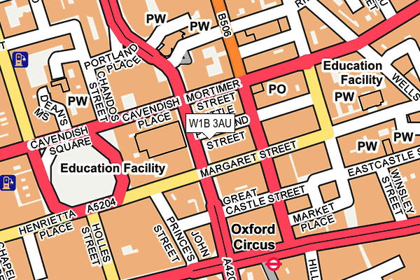 W1B 3AU map - OS OpenMap – Local (Ordnance Survey)