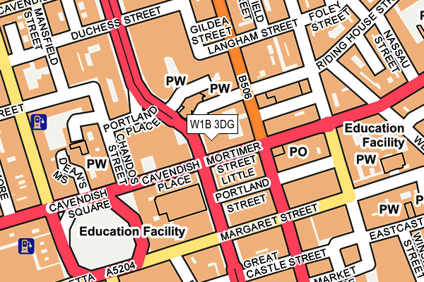 W1B 3DG map - OS OpenMap – Local (Ordnance Survey)