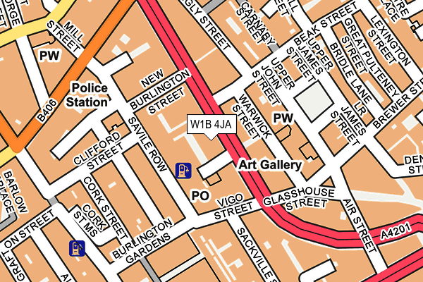 W1B 4JA map - OS OpenMap – Local (Ordnance Survey)