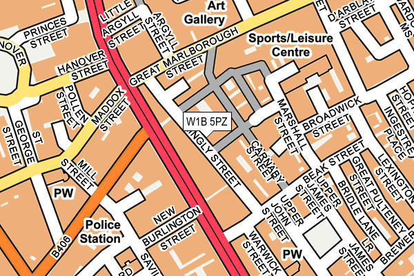 W1B 5PZ map - OS OpenMap – Local (Ordnance Survey)