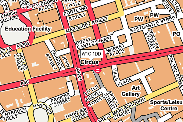 W1C 1DD map - OS OpenMap – Local (Ordnance Survey)