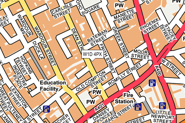 W1D 4PX map - OS OpenMap – Local (Ordnance Survey)