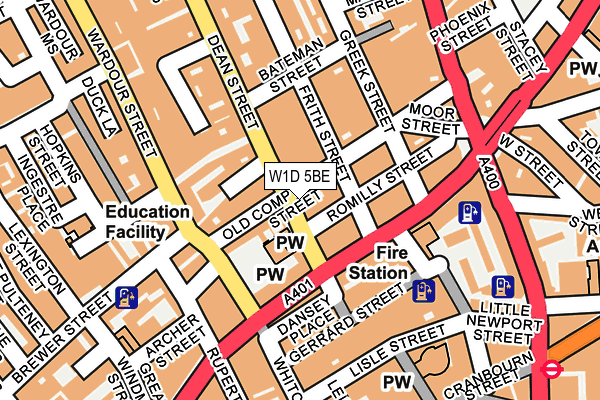 W1D 5BE map - OS OpenMap – Local (Ordnance Survey)