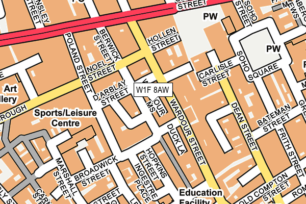 W1F 8AW map - OS OpenMap – Local (Ordnance Survey)