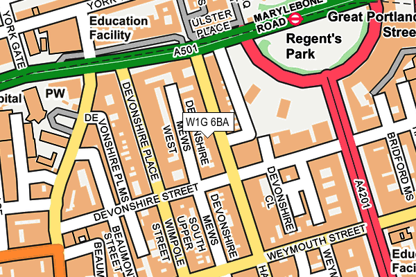 W1G 6BA map - OS OpenMap – Local (Ordnance Survey)