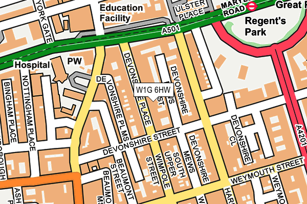 W1G 6HW map - OS OpenMap – Local (Ordnance Survey)