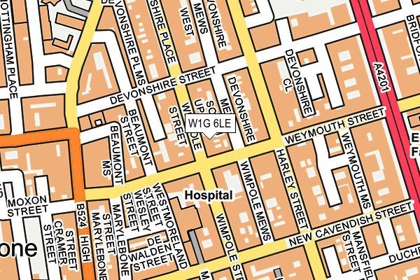 W1G 6LE map - OS OpenMap – Local (Ordnance Survey)
