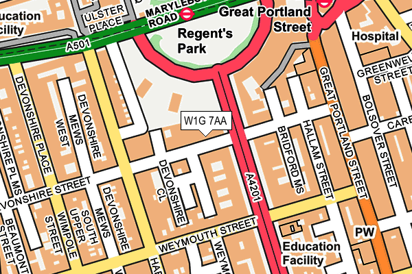 W1G 7AA map - OS OpenMap – Local (Ordnance Survey)