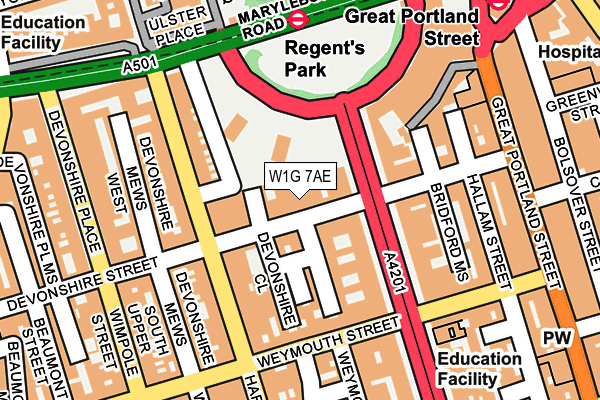 W1G 7AE map - OS OpenMap – Local (Ordnance Survey)