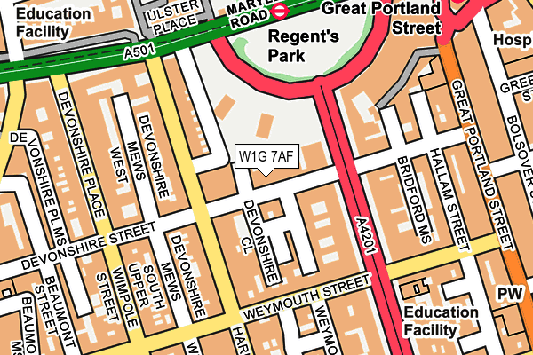 W1G 7AF map - OS OpenMap – Local (Ordnance Survey)