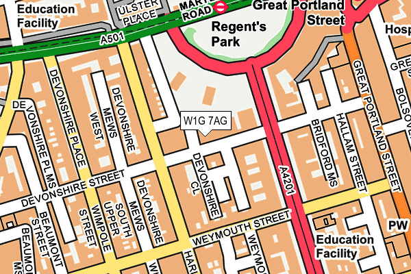 W1G 7AG map - OS OpenMap – Local (Ordnance Survey)