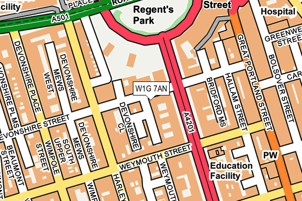 W1G 7AN map - OS OpenMap – Local (Ordnance Survey)
