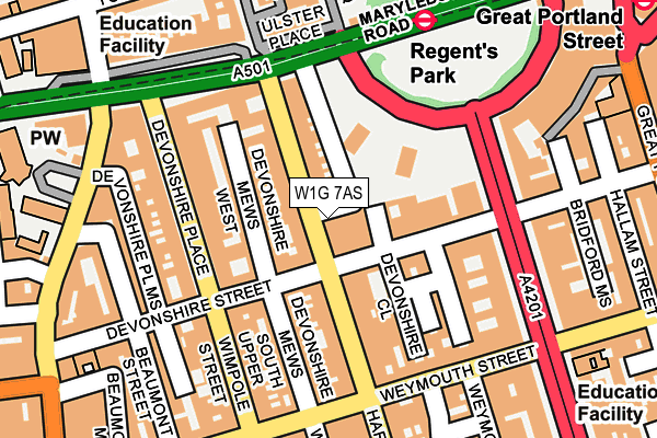 W1G 7AS map - OS OpenMap – Local (Ordnance Survey)