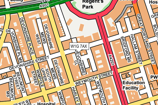 W1G 7AX map - OS OpenMap – Local (Ordnance Survey)