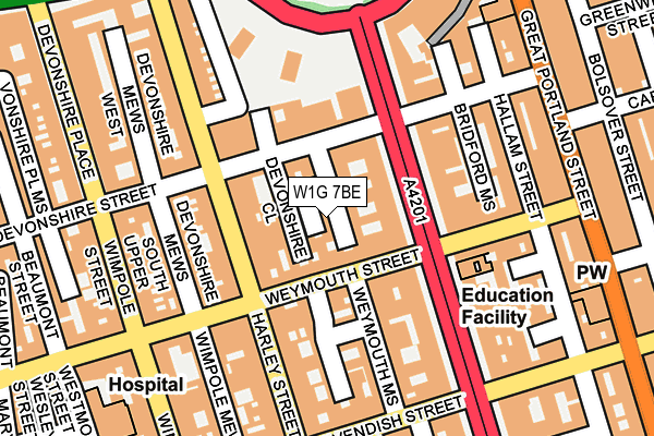 W1G 7BE map - OS OpenMap – Local (Ordnance Survey)