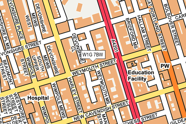 W1G 7BW map - OS OpenMap – Local (Ordnance Survey)