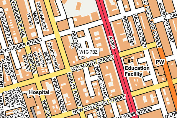 W1G 7BZ map - OS OpenMap – Local (Ordnance Survey)