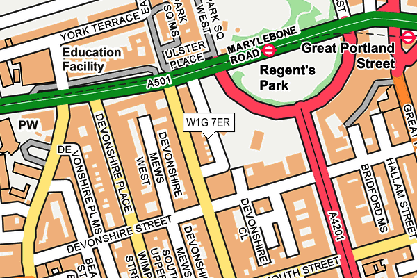 W1G 7ER map - OS OpenMap – Local (Ordnance Survey)