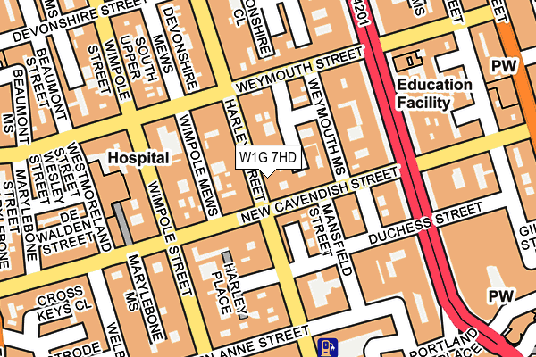 W1G 7HD map - OS OpenMap – Local (Ordnance Survey)
